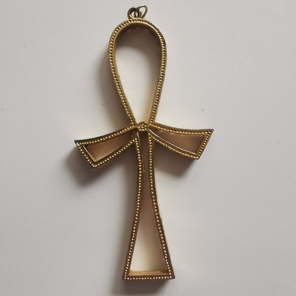 Egyptian Ankh Cross Gold-tone Vintage 4" Pendant Egypt Jewelry Finding Outline - Picture 5 of 6